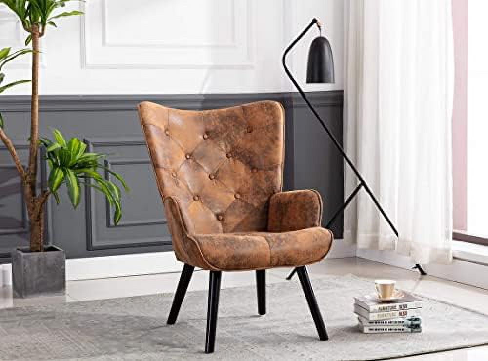 Brow Microfiber Cushioned Wingback Armchairs Set Q980