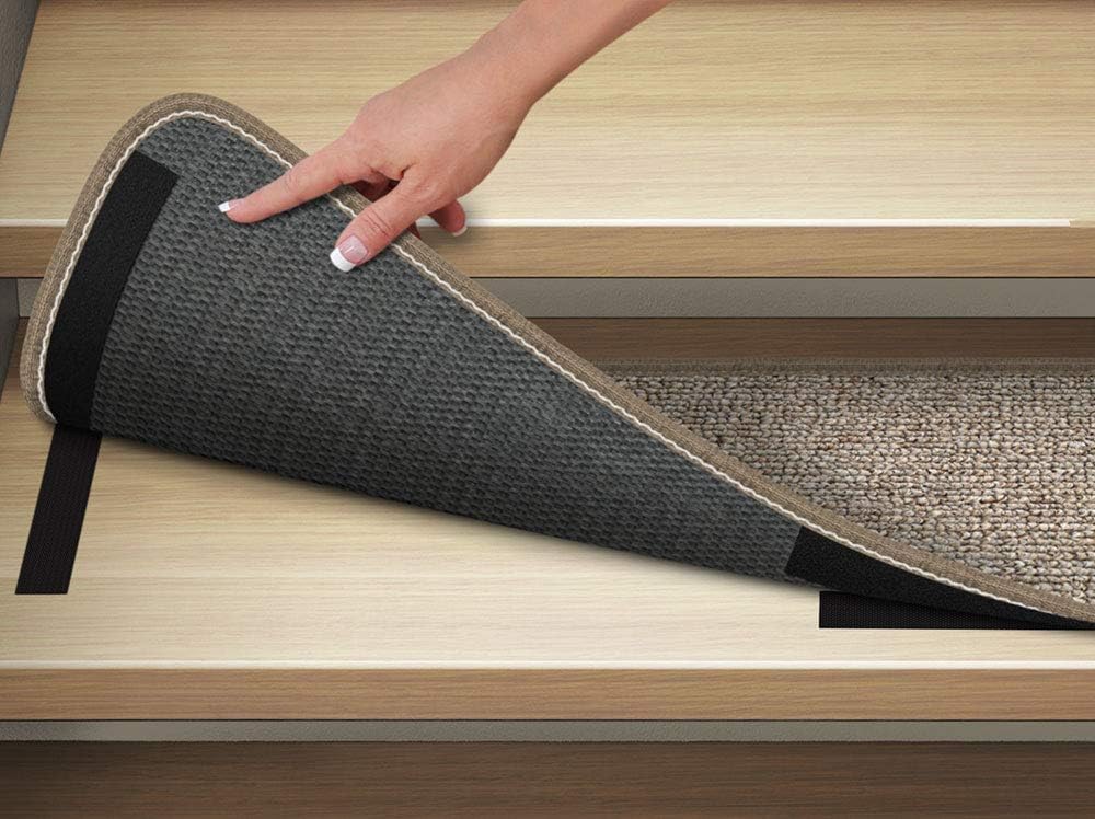 Set of 15 Attachable Carpet Stair Treads Pebble Beige 8 Inches X 30 Inches I68510