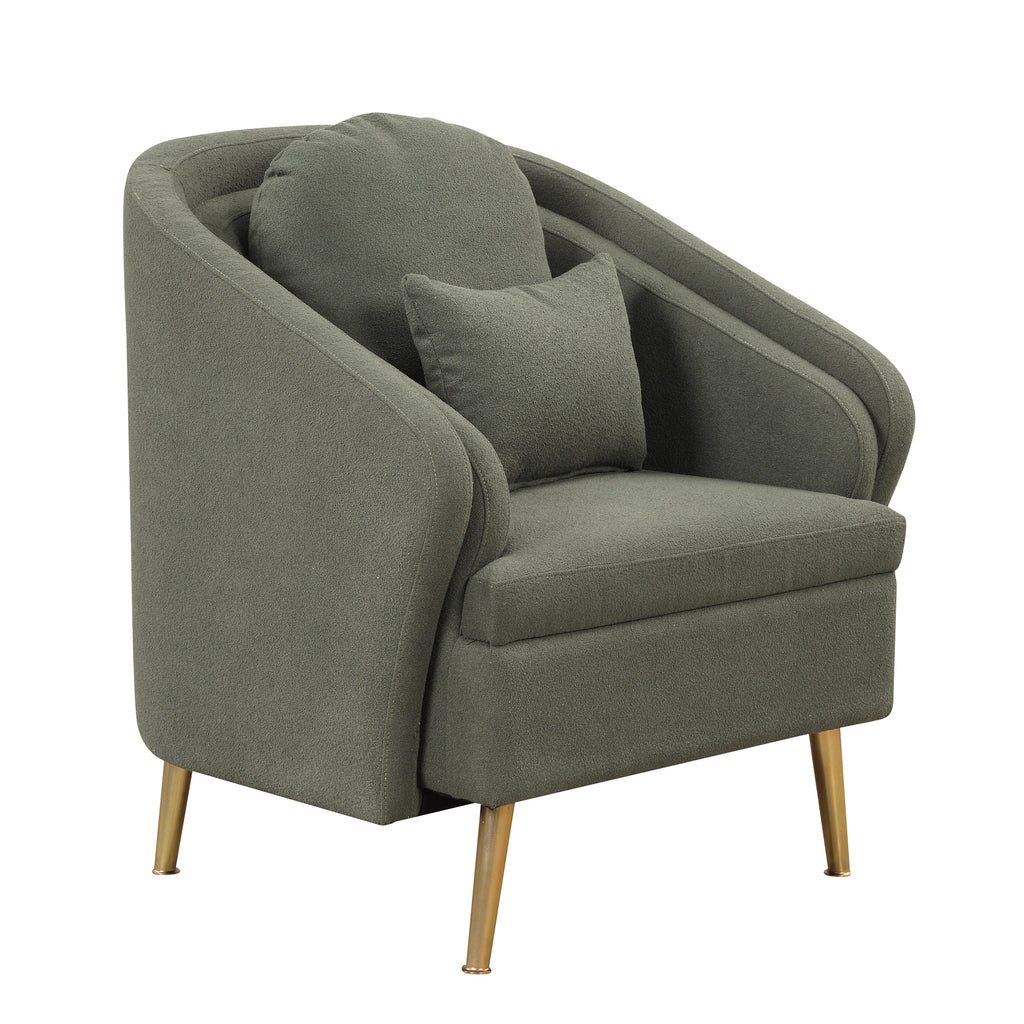 Seaweed Green Upholstered Accent Chair with Lumbar Pillow and Metal Legs Y834