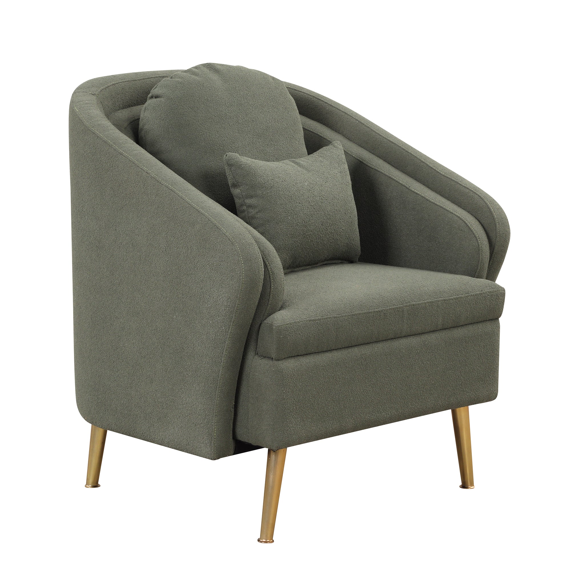 Seaweed Green Upholstered Accent Chair with Lumbar Pillow and Metal Legs Y834