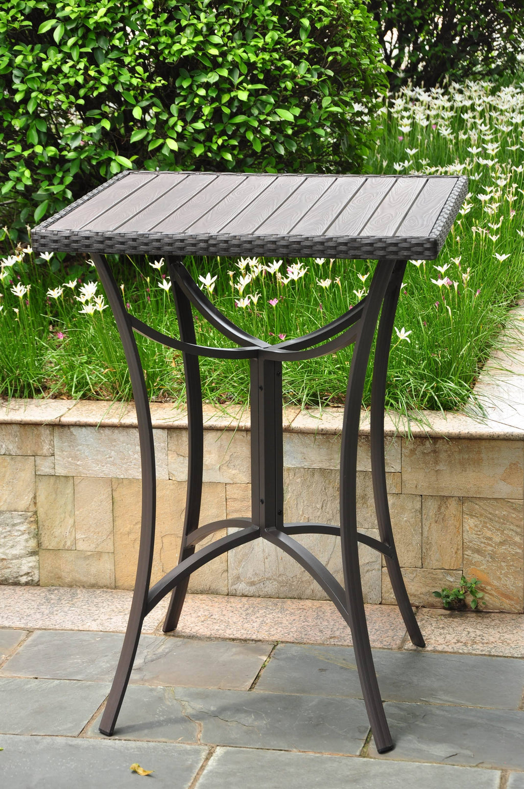 Black Antique Resin Wicker Aluminum Bar Table Q290595