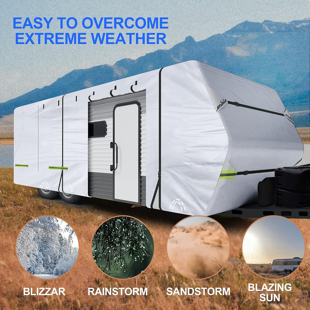 500D Rip-Stop Windproof RV Cover Fits 27'-30' Motorhome with Tire Covers D15867