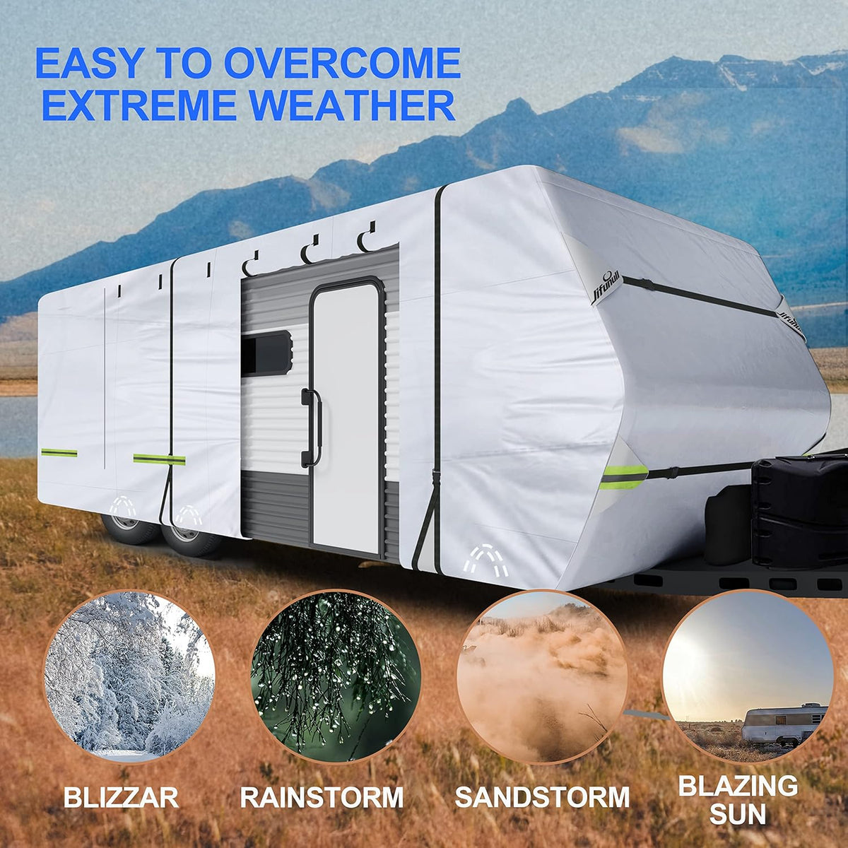 500D Rip-Stop Windproof RV Cover Fits 27'-30' Motorhome with Tire Covers D15867