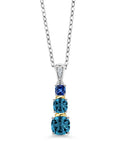 London Blue Topaz and Blue Created Sapphire and Diamond Pendant Necklace with 18 inch Chain X334684
