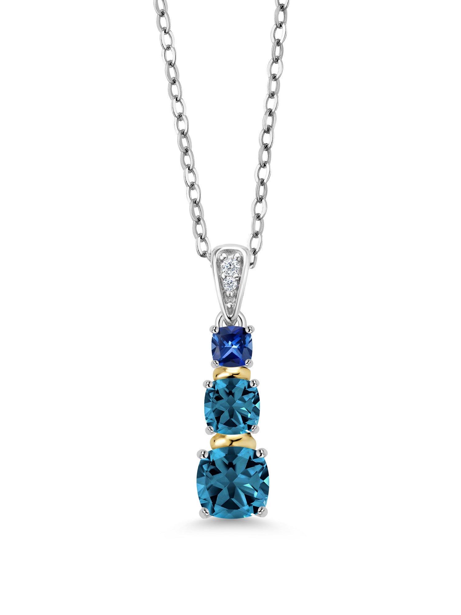 London Blue Topaz and Blue Created Sapphire and Diamond Pendant Necklace with 18 inch Chain X334684