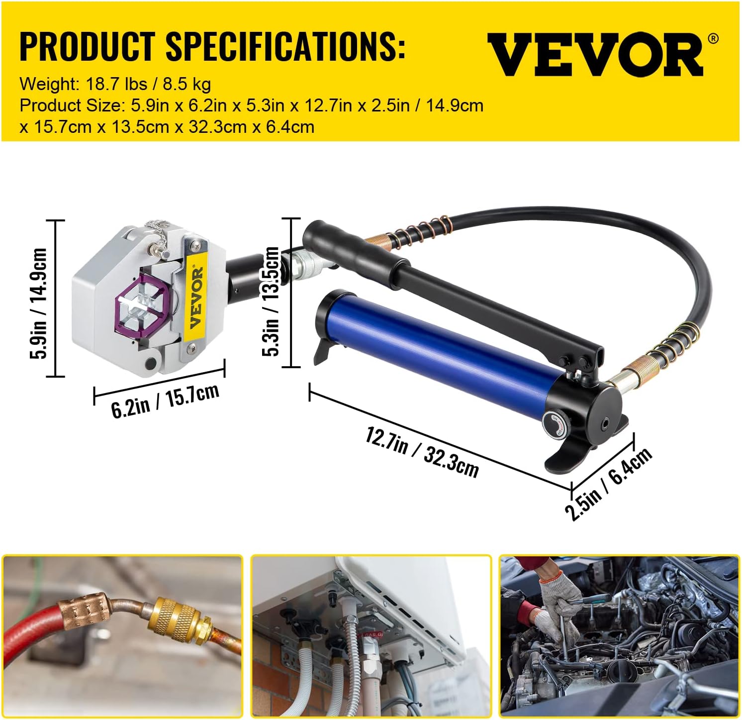 Manually Operated Hydraulic Hose Crimper Kit with 7 Dies H71425