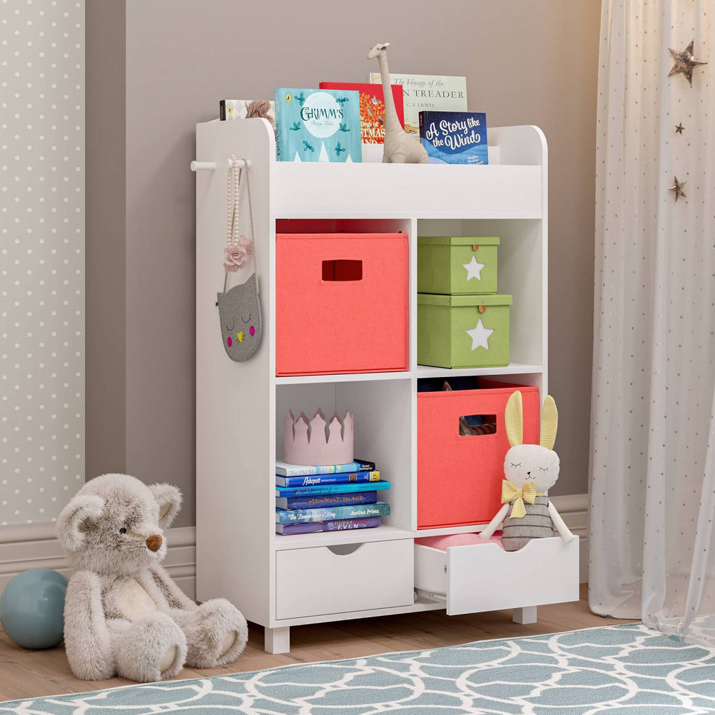 White Kids Cubby Storage Cabinet with Bookrack G5405