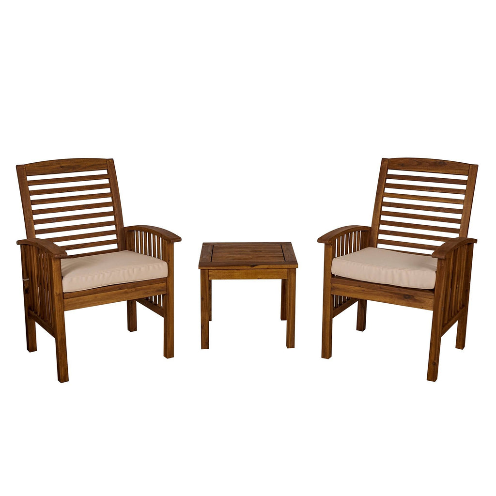 3PC Acacia Wood Patio Chairs and Side Table Espresso Brown G887516