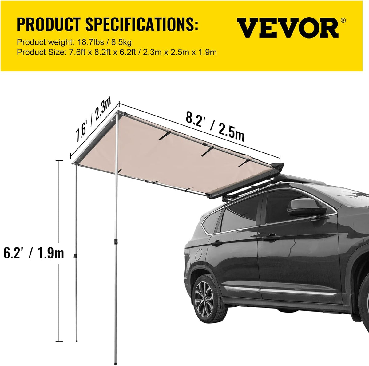 7.6'x8.2' Pull-Out Retractable Vehicle Awning with Carry Bag M2767