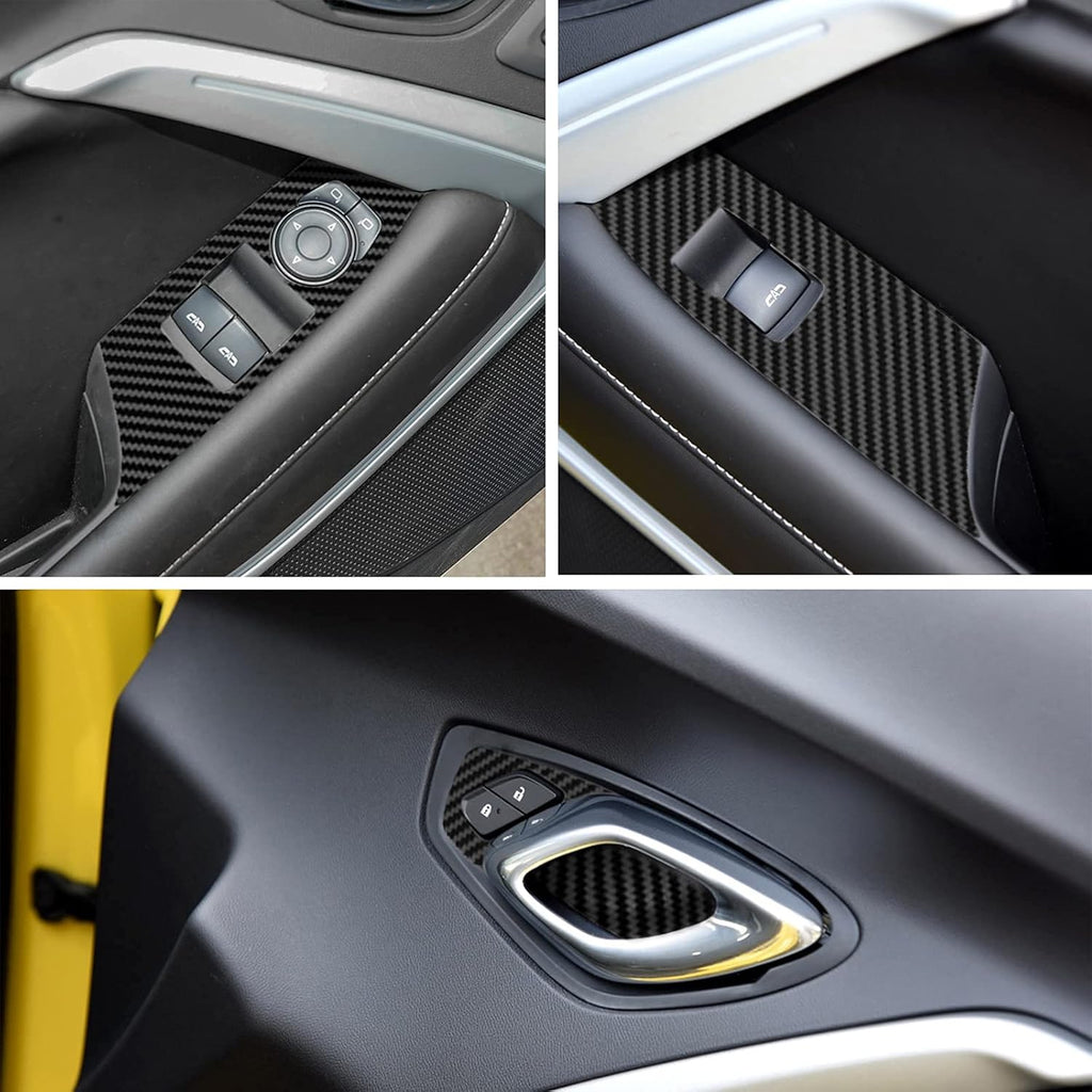 Carbon Fiber Texture Vinyl Wrap Center Console Dashboard Cover for Chevrolet Camaro 28PCS Black Y1866