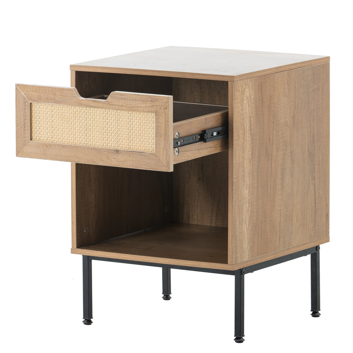 Natural Rattan Door Nightstand with Solid Metal Legs R931