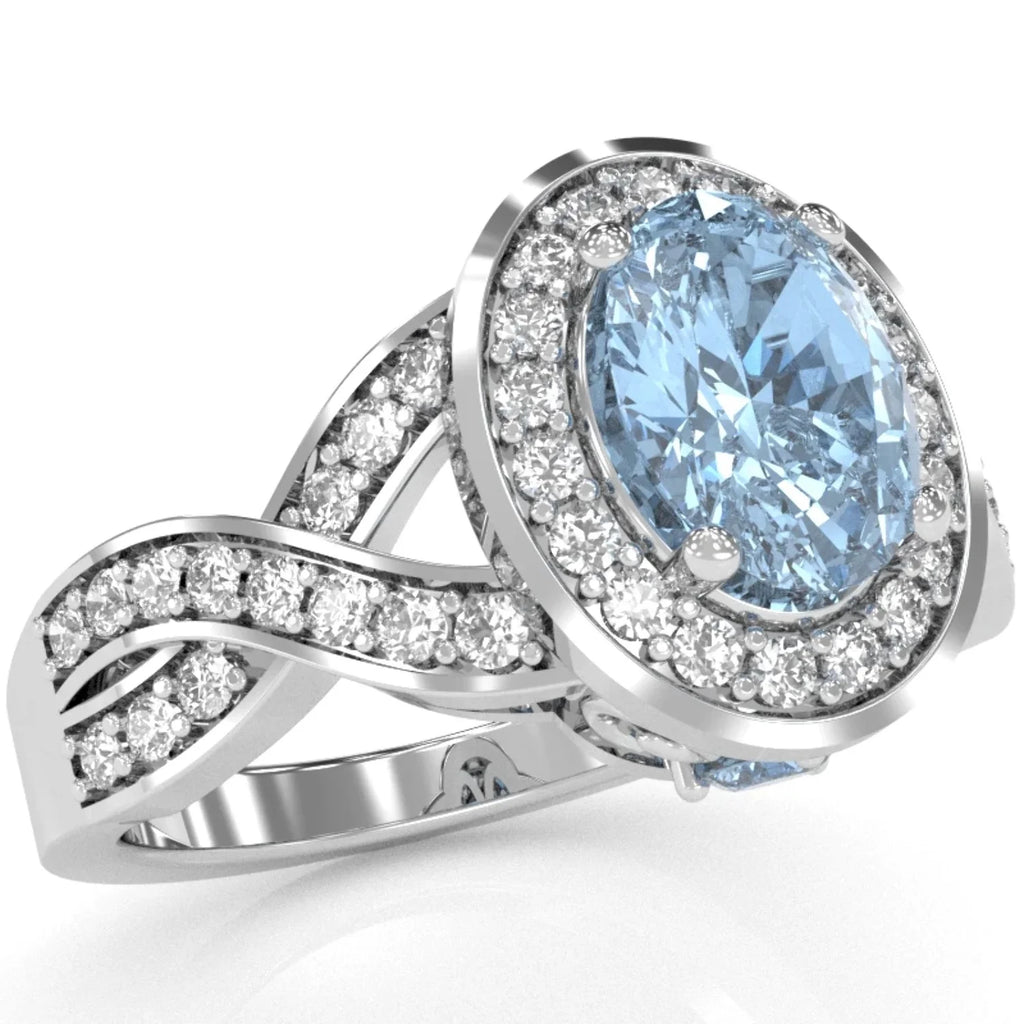 14k White Gold Aquamarine Diamond Engagement Ring N198601