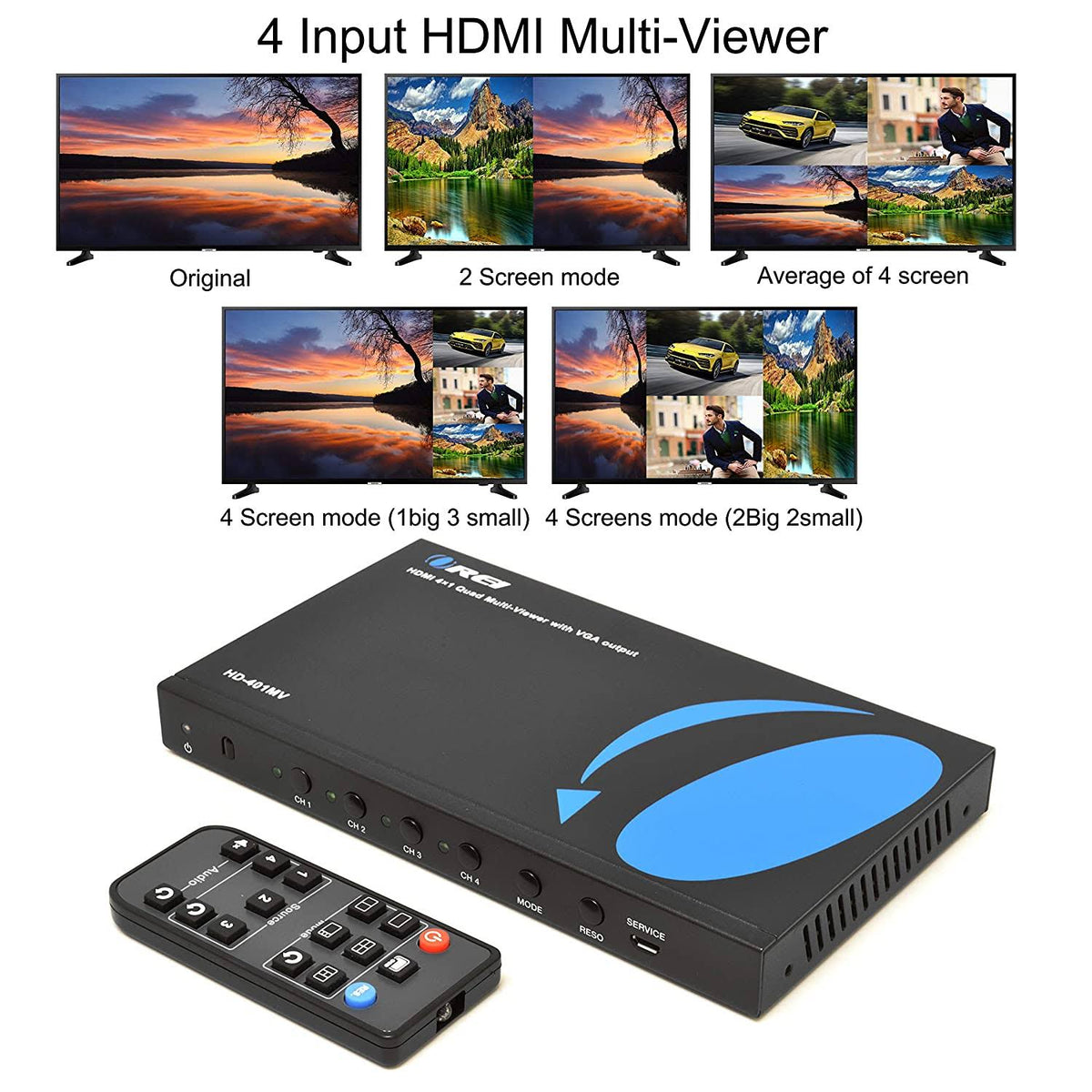 Quad Multi HDMI Viewer 4 in 1 Out HDMI Switcher 4 Ports Seamless Switcher with IR Remote Support 1080p I749