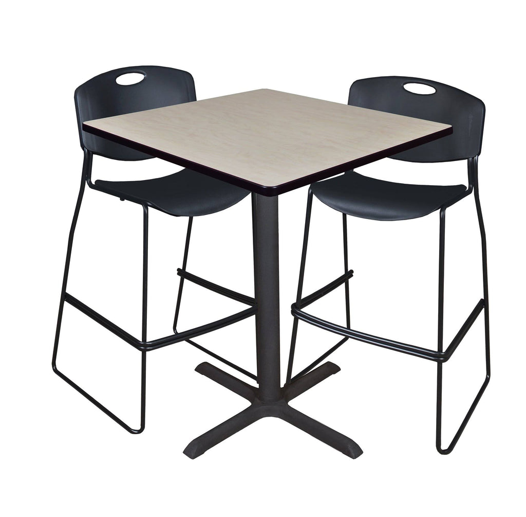 Square Cafe Table Maple & 2 Stack Stools Black V10487