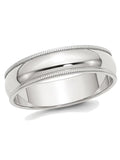Sterling Silver 6mm Milgrain Wedding Band Ring W50210