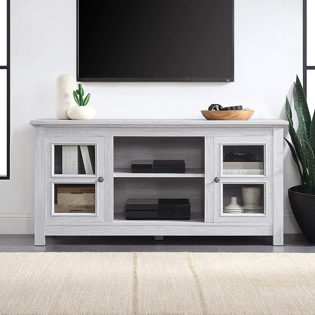 Espresso Farmhouse Electric Fireplace TV Stand with Open Storage Shelves and Cabinets I781