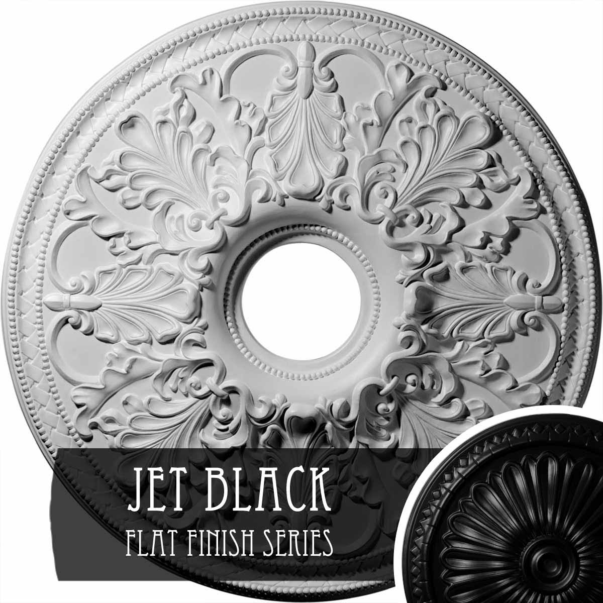 23 7/8x22OD x 4x22ID x 2 1/8x22P Ceiling Medallion Hand-Painted Jet Black W55387