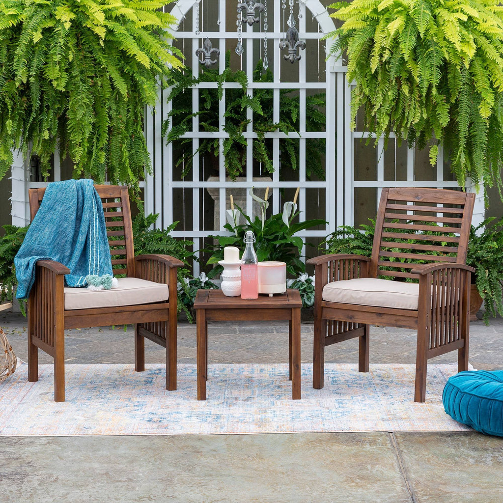 3PC Acacia Wood Patio Chairs and Side Table Espresso Brown G887516
