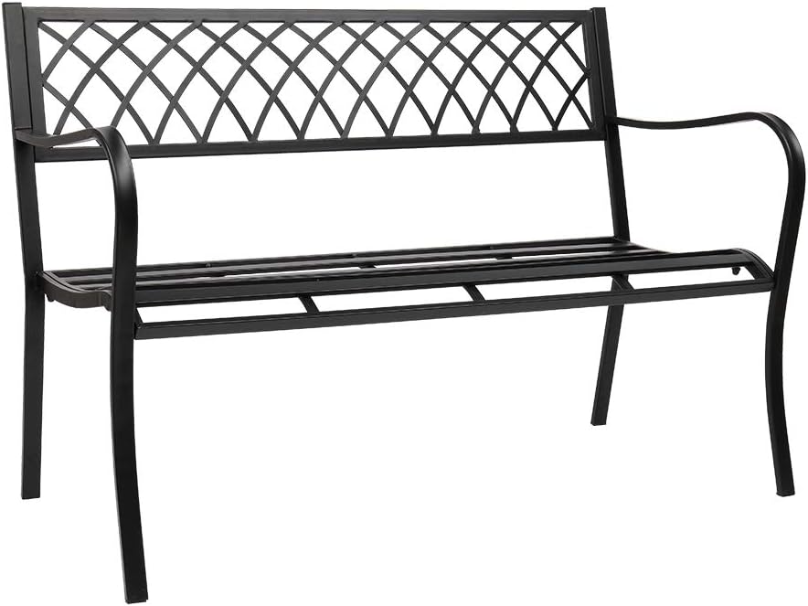 Black Powder Coated Cast Iron Steel Patio Bench D400603