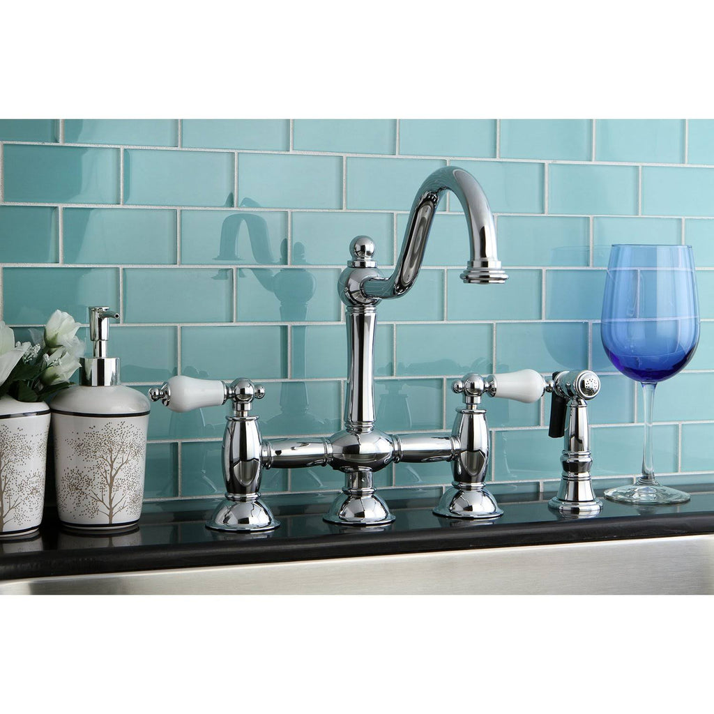 Brushed Nickel Bridge Kitchen Faucet with Brass Sprayer Y64815