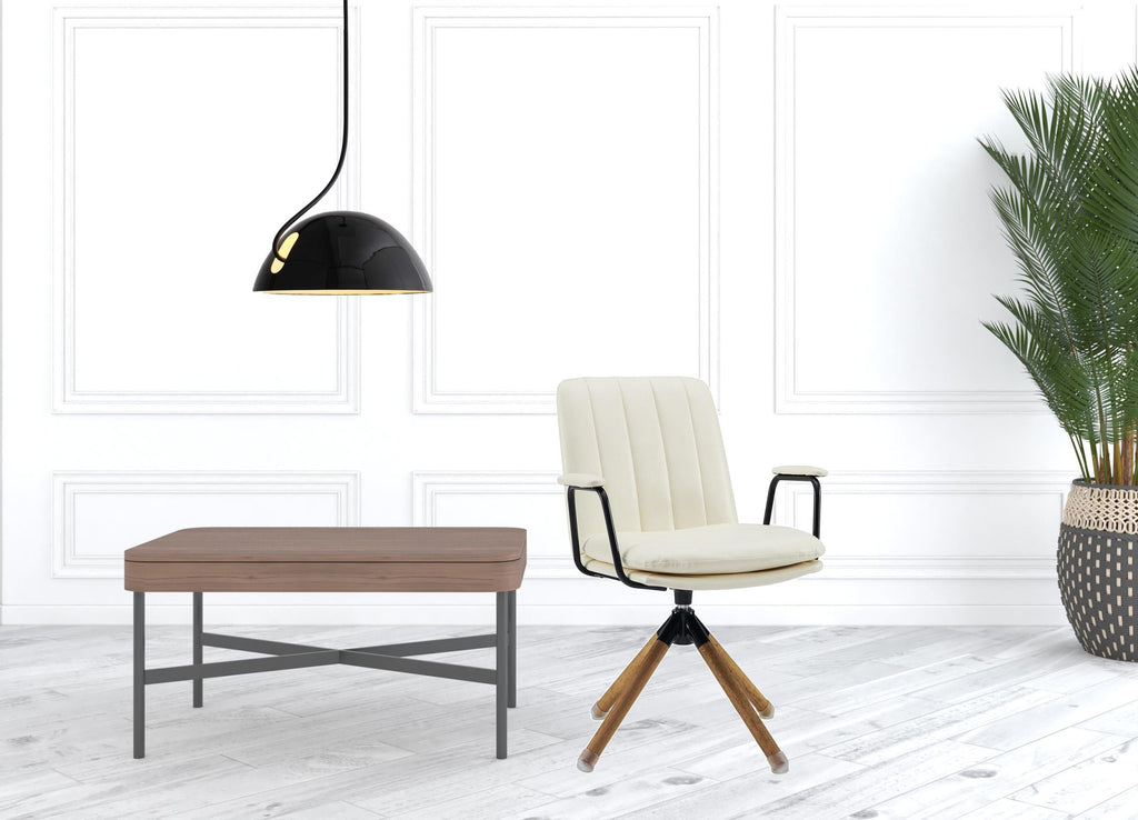 Off White Faux Leather Swivel Arm Chair P2763