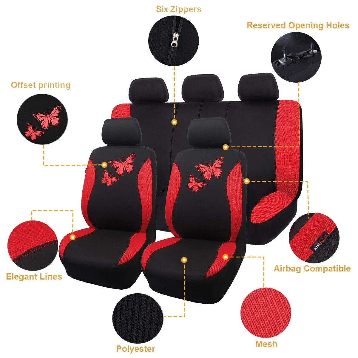 Butterfly Full Set Car Seat Cover Split Air Mesh J277254