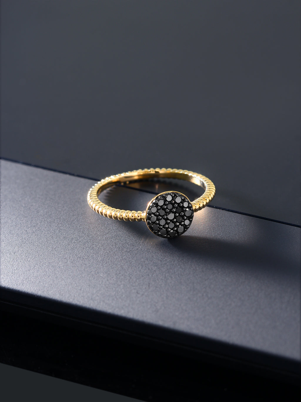 14K Solid Yellow Gold Black Diamond Ring P3317