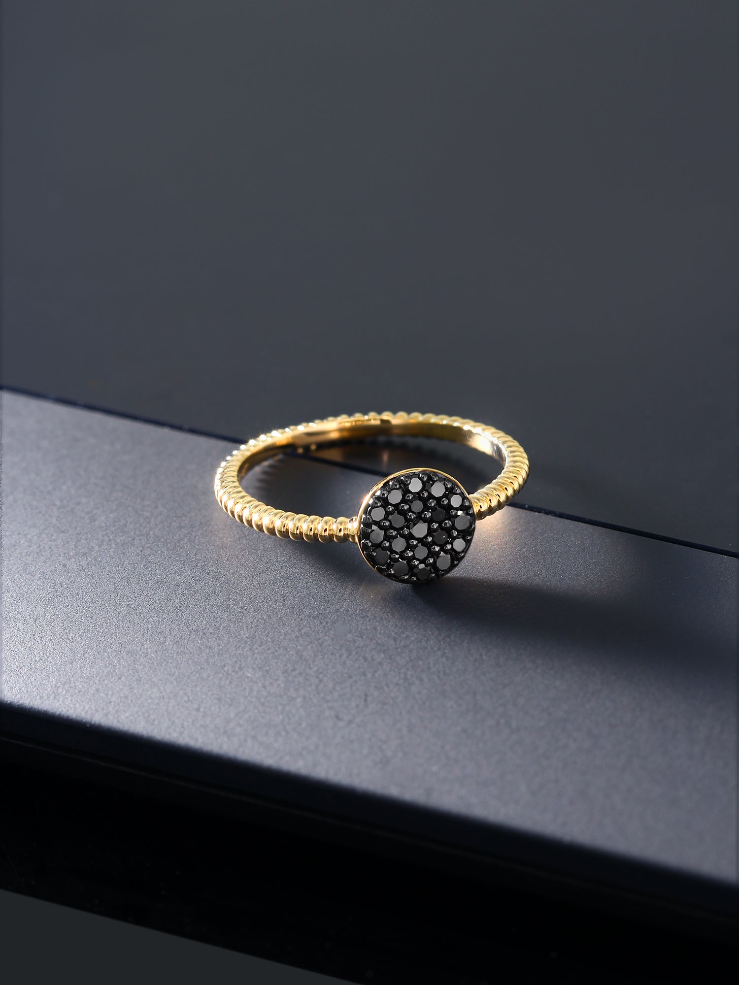 14K Solid Yellow Gold Black Diamond Ring P3317