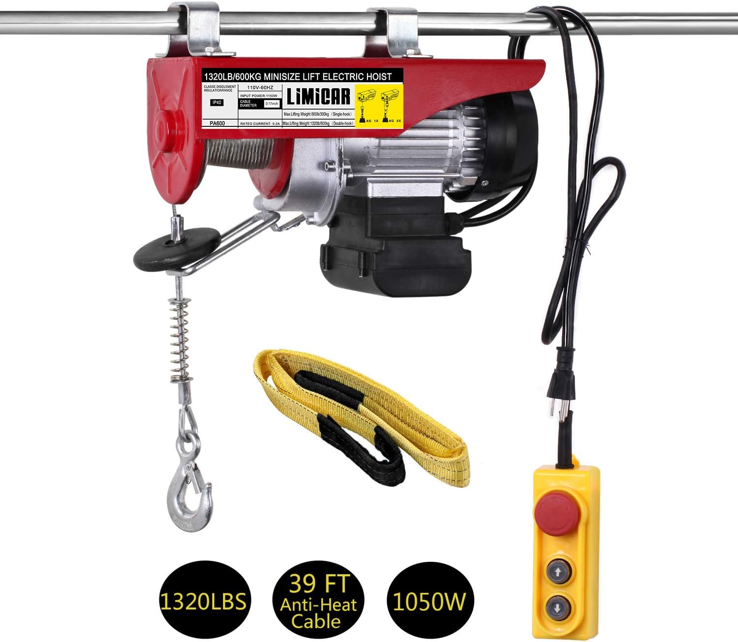 Electric Hoist 1320LBS Overhead Hoist Lift with Remote Control Power System I9998