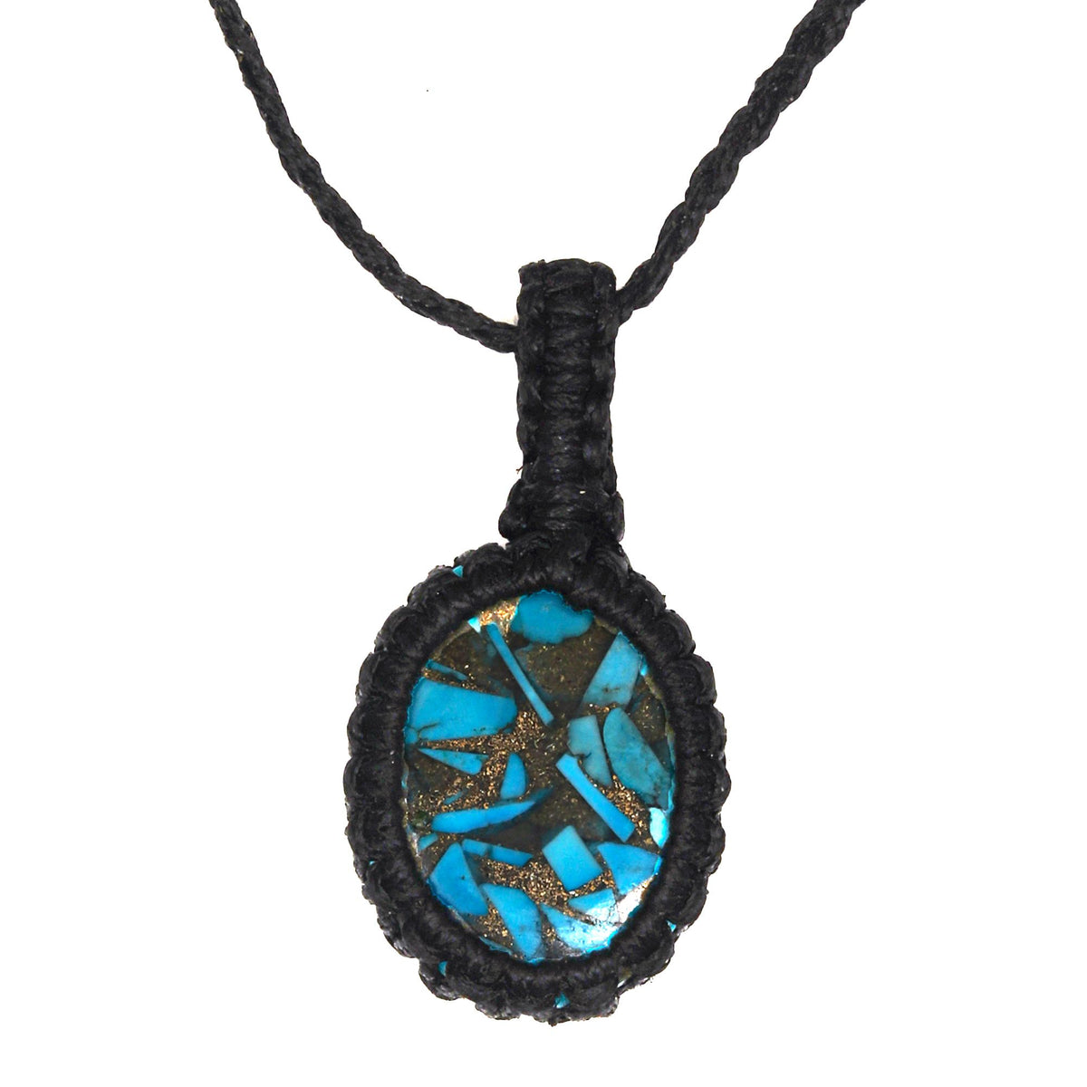 Blue Turquoise Macrame Handmade Jewelry Necklace U202306