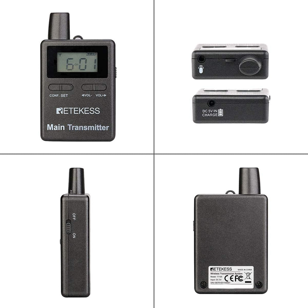 Case of 2 Main Vice Transmitters and 5 Receivers, Tour Guide System Wireless, 328ft, 2 Way Tour Headsets Microphone S12821