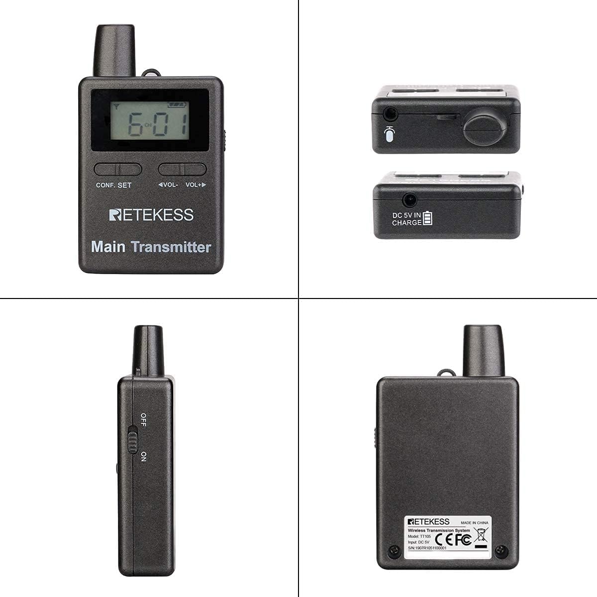 Case of 2 Main Vice Transmitters and 5 Receivers, Tour Guide System Wireless, 328ft, 2 Way Tour Headsets Microphone S12821