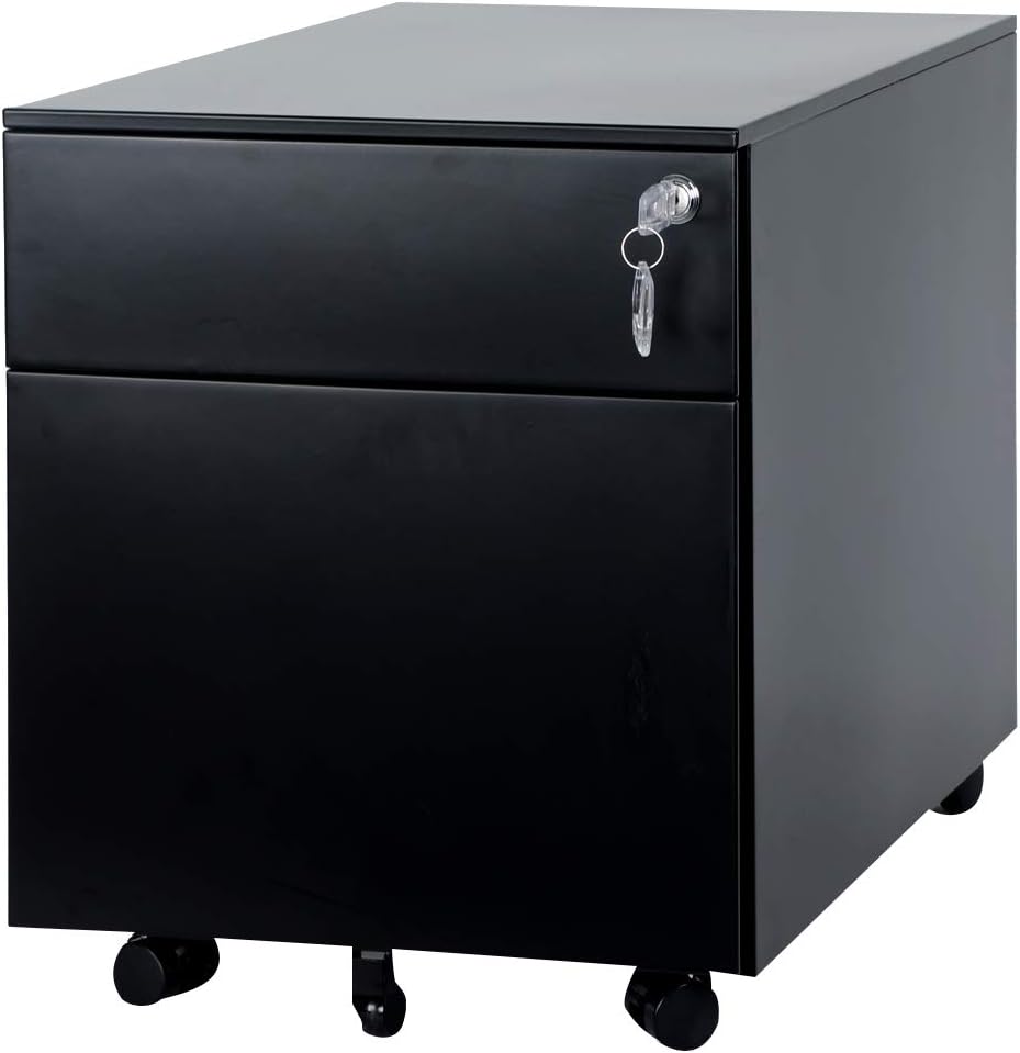Black Steel File Cabinet 2 Drawer with Lock L67480