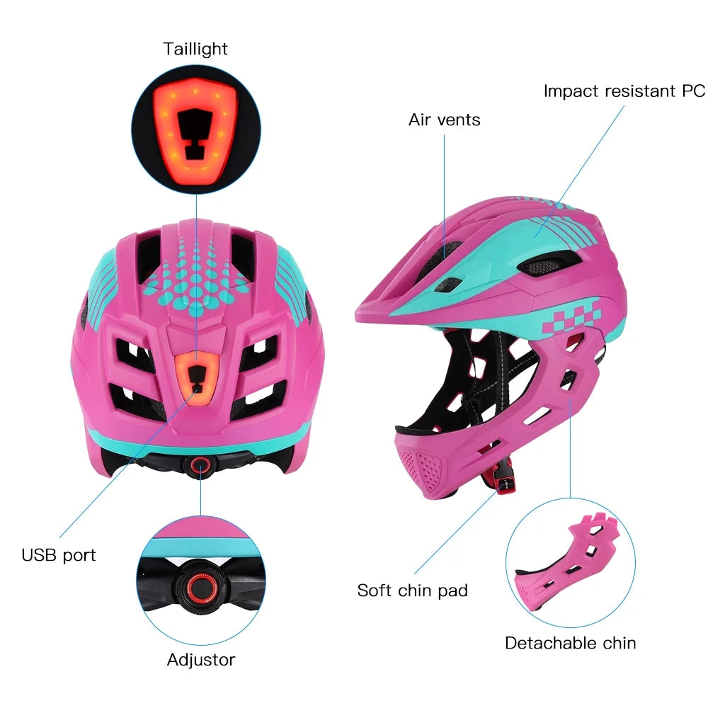 Kid Bike Full Face Helmet with Taillight and Detachable Chin K69414