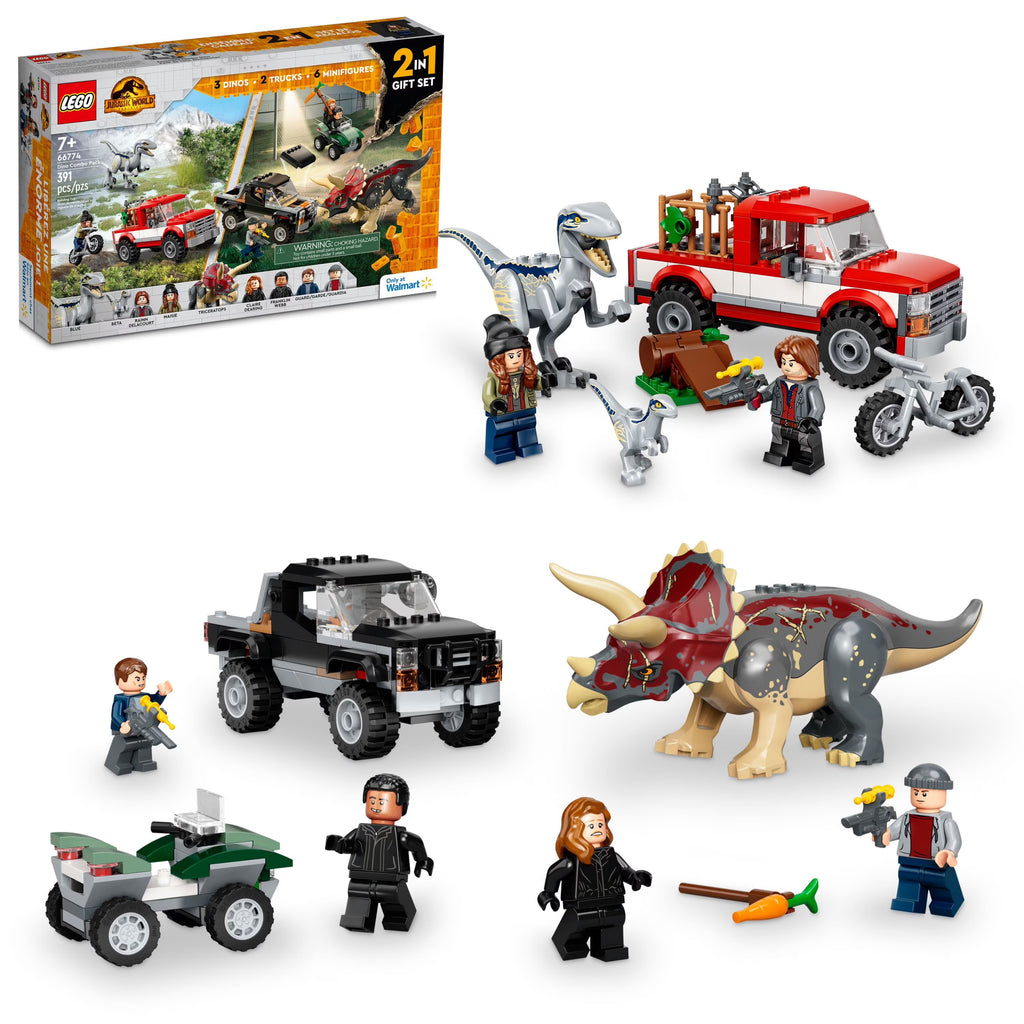 LEGO Jurassic World Dino Combo Pack 66774 Toy Value Pack, 2 in 1 Triceratops and Velociraptor Gift Set, Jurassic World Toy with Dinosaur and Truck Toys, Christmas Gift for Kids Ages 7 and Up Y95618