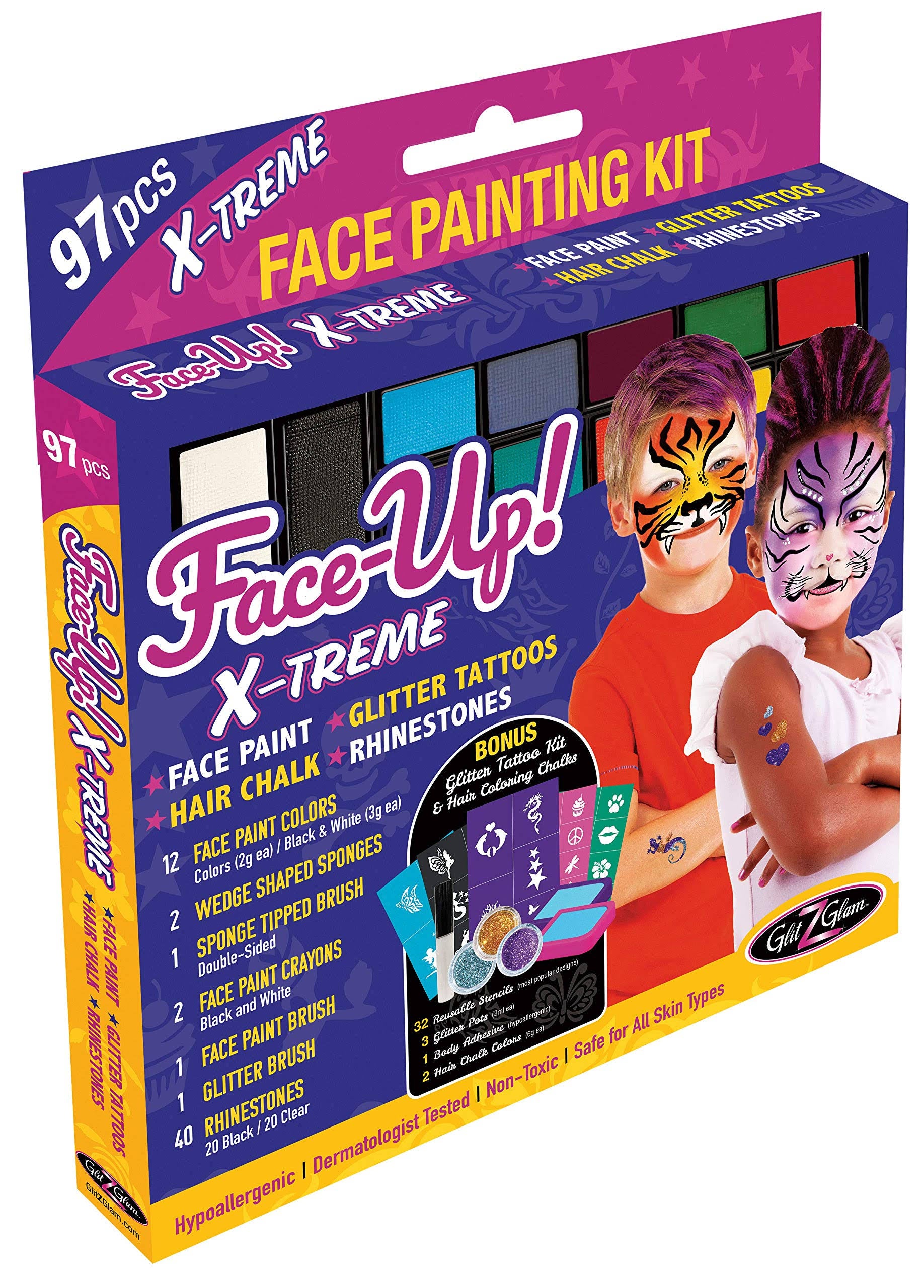 97 Piece Face Paint Kit with 32 Reusable Stencils Z8628
