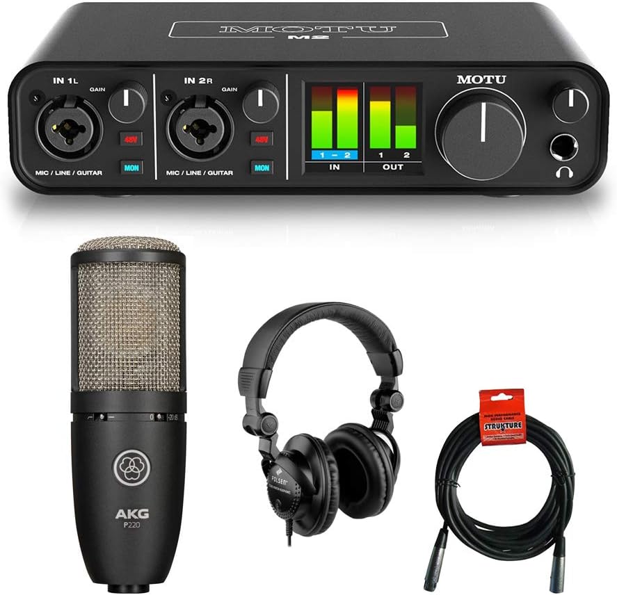 2x2 USB Audio Interface with Condenser Mic, Headphones & XLR Cable Bundle Z3284
