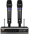 UHF Dual Channel Handheld Wireless Microphone System with 2 Rechargeable Metal Mics and LED Display Q777