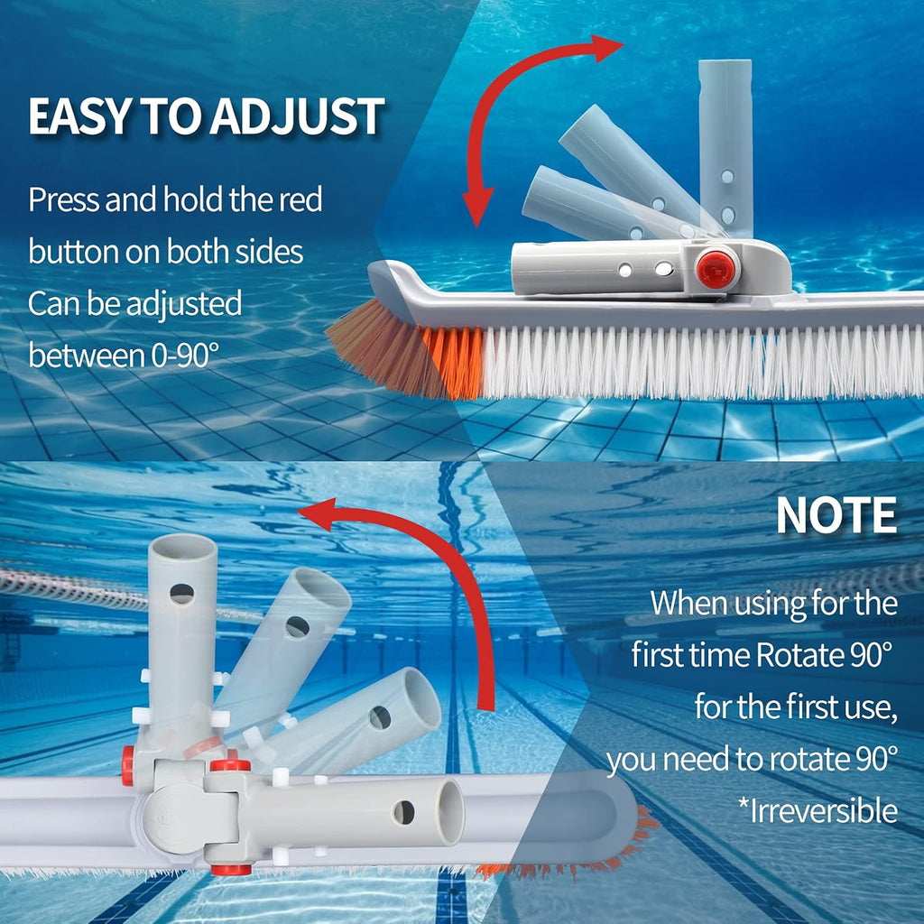 19" Polished Nylon Bristles Pool Brush Head with 12 ft Aluminum Telescopic Pole, Pack of 2 E6559