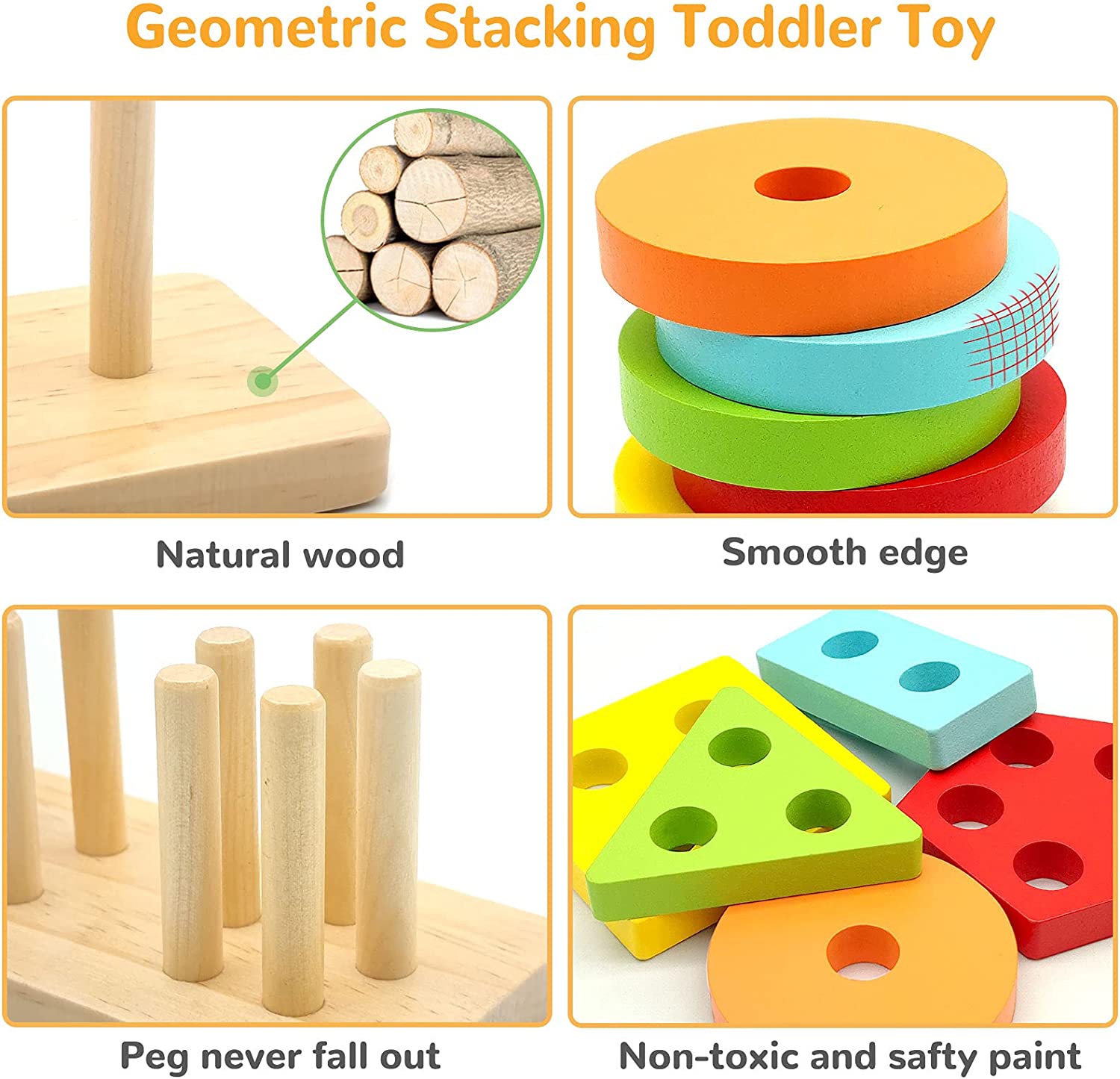 Wooden Sorting and Stacking Toys for Toddlers G157029