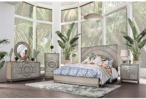 Antique Gray Solid Wood King Panel Bed P7750