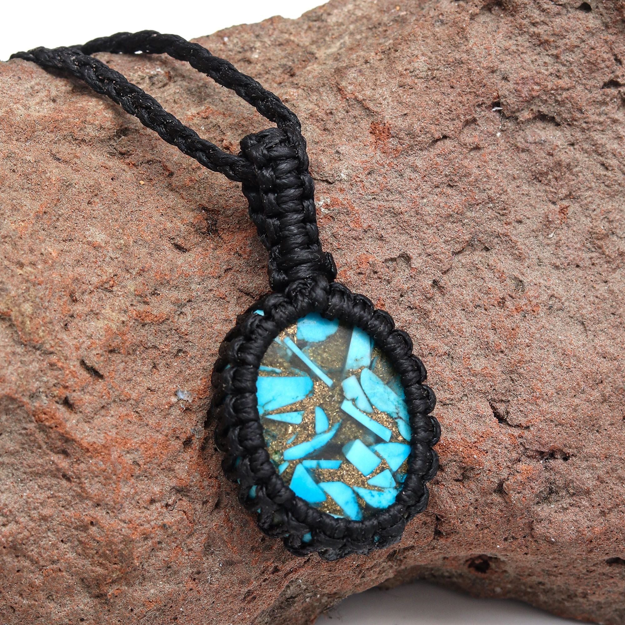 Blue Turquoise Macrame Handmade Jewelry Necklace U202306