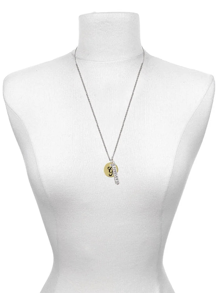 Goldtone Disc Letter G Bar Charm Necklace, 23" I4586