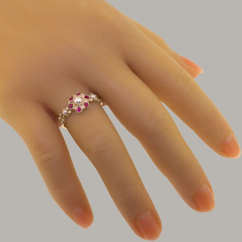 14k Rose Gold Cultured Pearl Ruby Ring Y60734