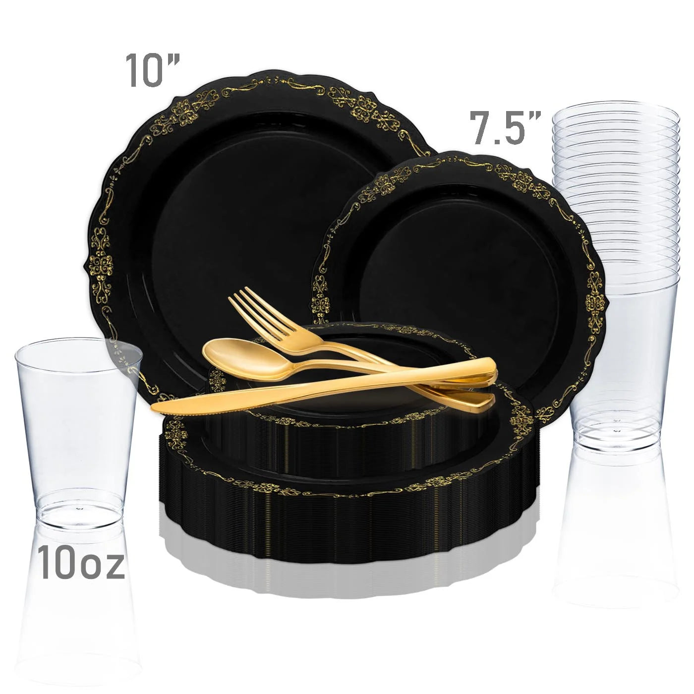 Black Gold Disposable Plastic Wedding Value Set (60 Guests) O643683