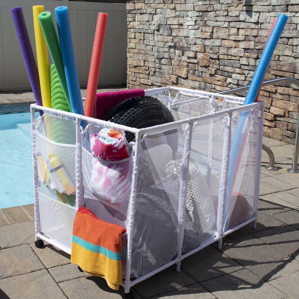 Extra-Large White Mesh Rolling Storage Organizer Bin L964