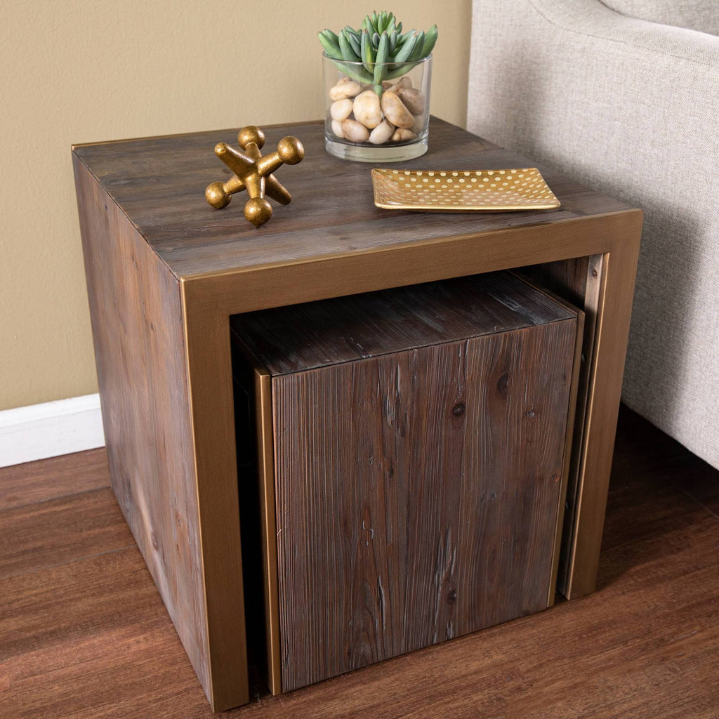 Set of 2 Reclaimed Wood Nested Accent Tables X104644