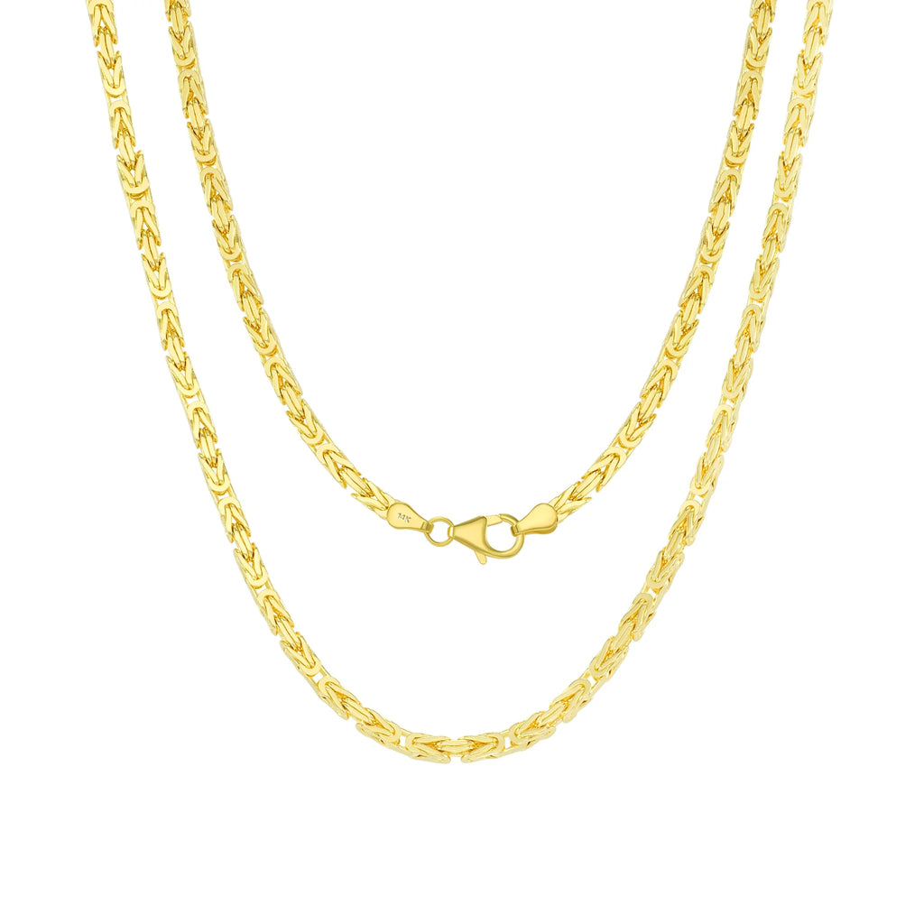 14K Yellow Gold Solid 3mm Byzantine Link Chain Pendant Necklace K2092