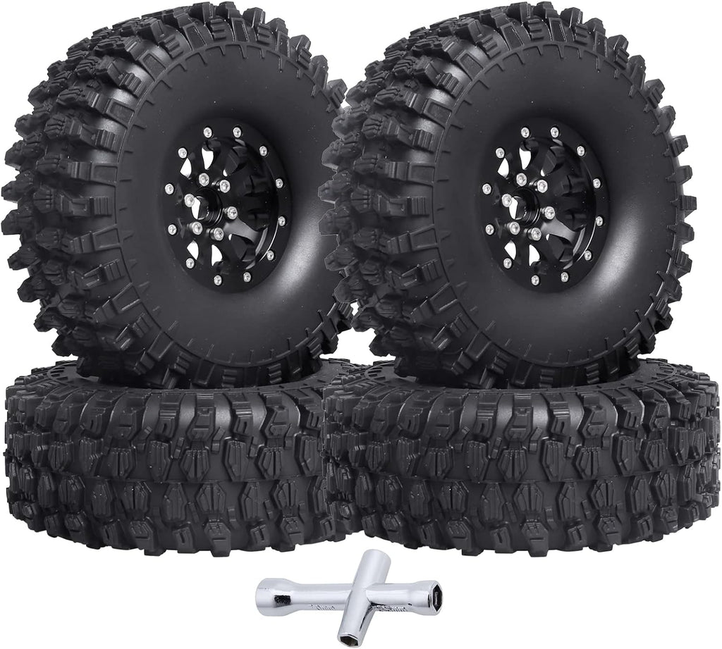 1.9 Beadlock Wheels and Tires for 1/10 RC Crawler, Soft Rubber with Foam Inserts, Set of 4 S581309