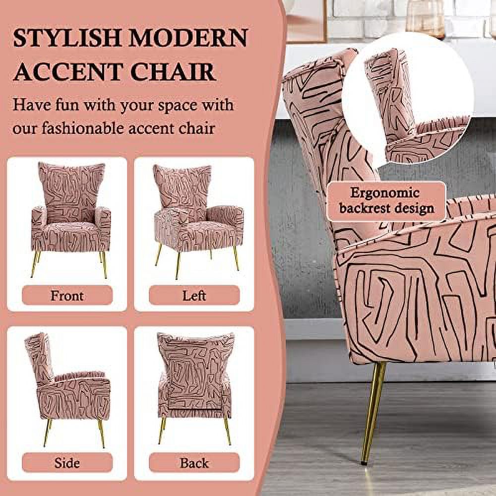 Navy Velvet Wingback Accent Chair with Metal Gold Legs Q248